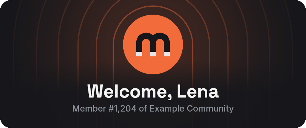 Welcome card for Lena, member 1,204